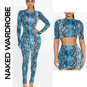 Naked Wardrobe💙SET🖤 Malibu Blue Snake Print 3 piece